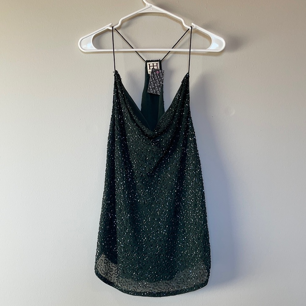 Haute Hippie green sequins beaded tank top perfect for any Christmas party